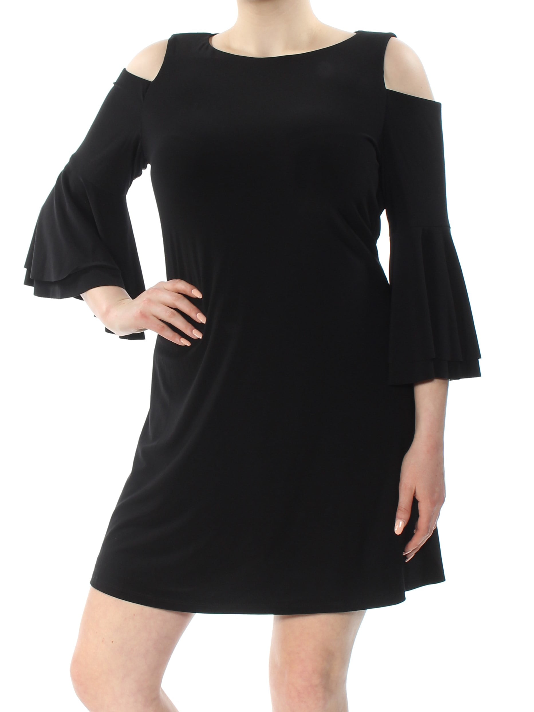 black cold shoulder cocktail dress