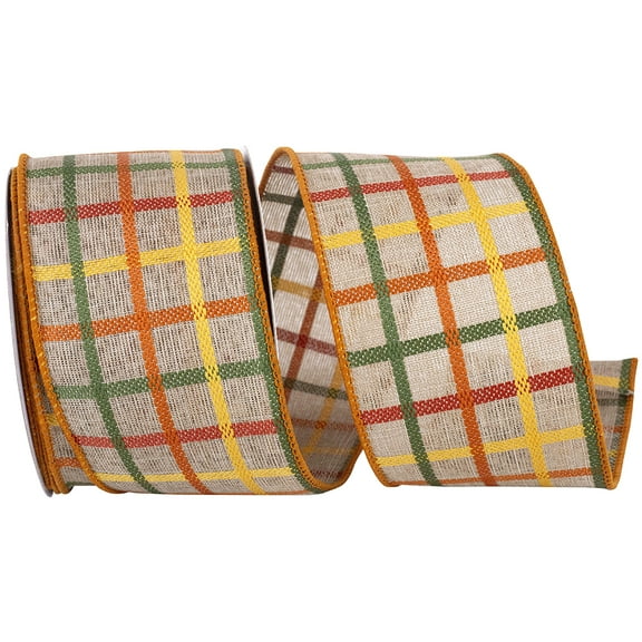 Reliant Woven Plaid Craft Tonal Wired Edge Ribbon, Natural, 2.5"x10yd94042W-750-40F