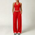 thumbnail image 2 of uvwlwu Women 2 Piece Workout Outfit Racerback Tank Top Waist Wide Leg Pants with Pockets Casual Set for Running Yoga Fitness Activities,M, 2 of 9