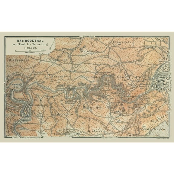 Historic Map - Bodetal Germany - Baedeker 1914 - 36.14 x 23 - Vintage Wall Art