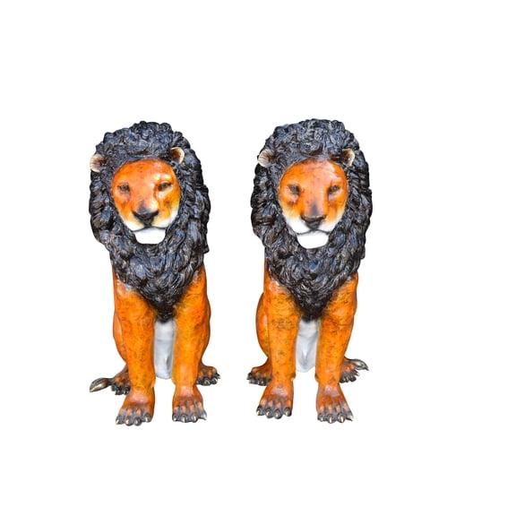Nifao Pair Of Colored Standing Lions Made of Bronze Statue – Home Decor Sculpture, 29"L x 44"W x 41"H