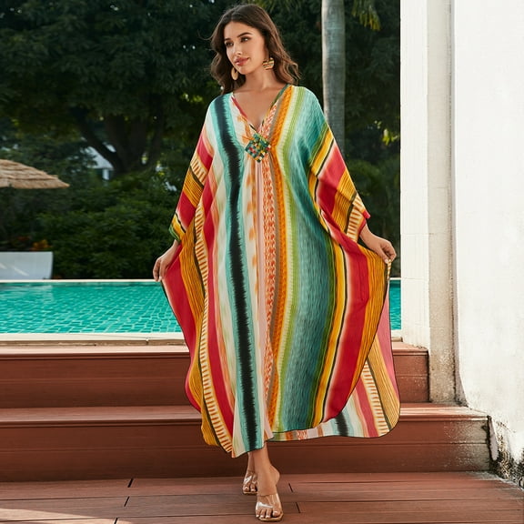 Women's Plus Size Kaftan Dress – Plus Size Maxi Dress Moo Moos Beach Cover Up,Bathing Suit Cover-Up Loungewear