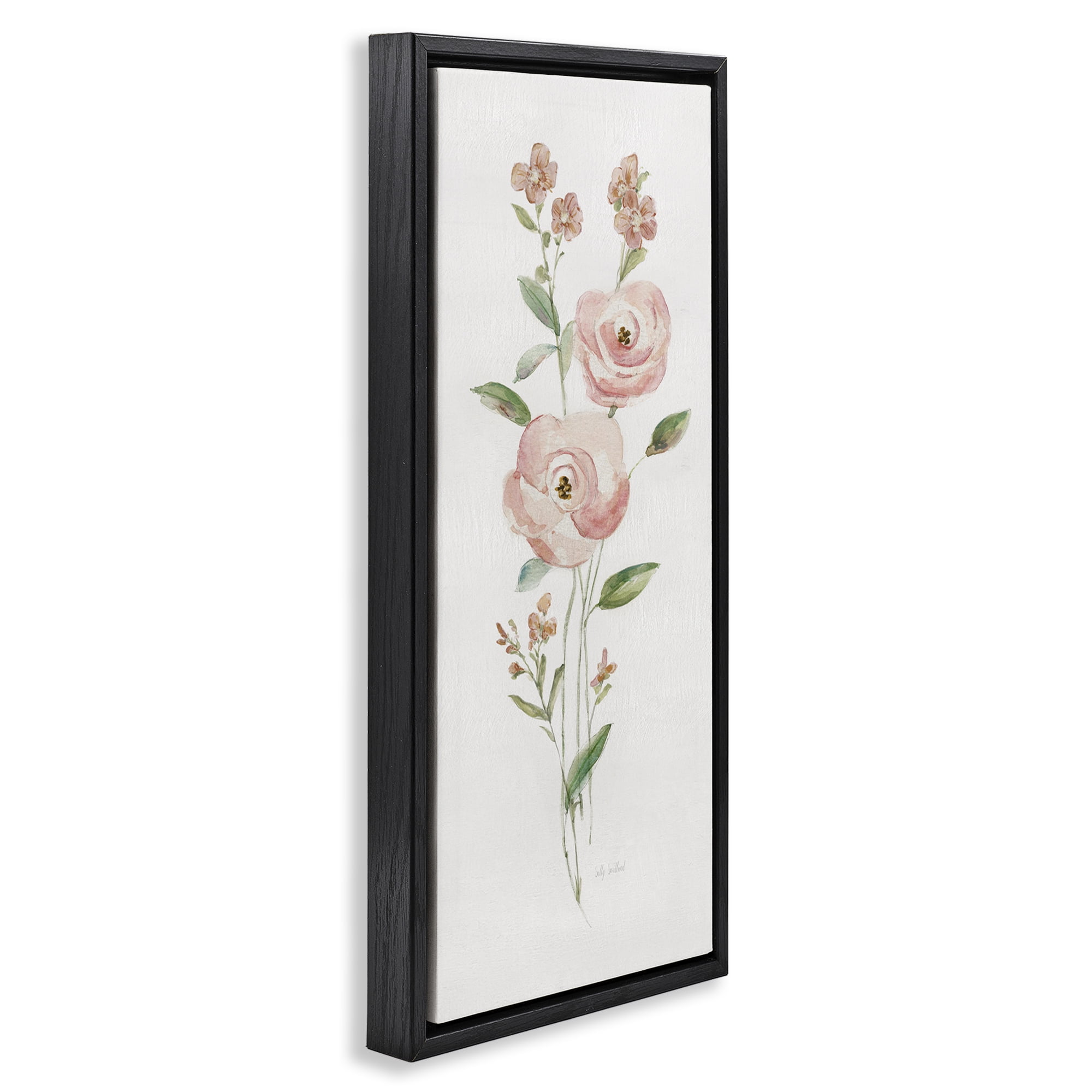 Stupell Industries Soft Rose Sprigs Botanical & Floral Painting Black Floater Framed Art Print Wall Art, 15 x 31