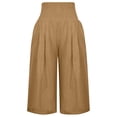 thumbnail image 2 of Fangasis Ladies Capri Pants Solid Color Palazzo Pant High Waist Bottoms Women Baggy Trousers Lounge Summer Brown 3XL, 2 of 7