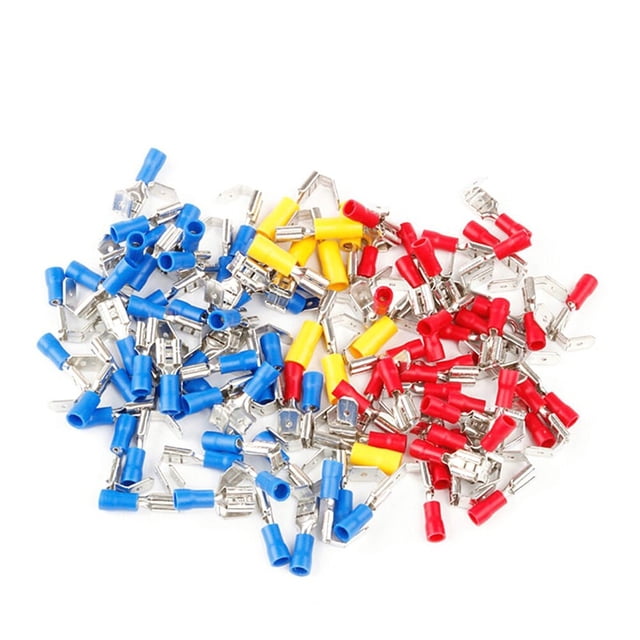100 conectores de pala Piggy Back, terminales eléctricos de crimpado, 10-22 AWG (rojo, azul y amarillo)