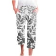 thumbnail image 2 of RYDCOT Capris for Women Casual Summer Clearance Floral Elastic Pants Straight Wide Leg Trousers with Pocket Beach Pants for Women 2024 Vacation Sale Gray, 2 of 5