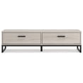 thumbnail image 2 of 53 Inch 2 Drawer Storage Bench Smooth Pewter Toned Frame Black Metal Base, 2 of 5