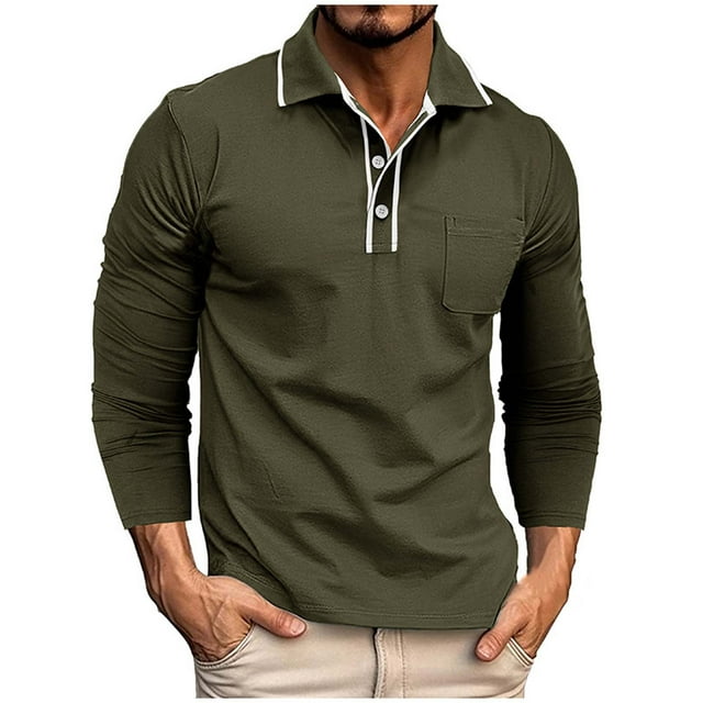 Man Casual Button Half-cardigan Pocket Long Sleeves Flip Collar Top