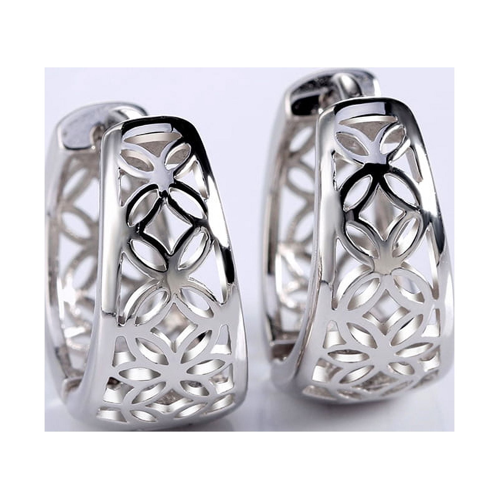 Filigree Wide Hoop Earrings for Women White Gold Plated Ginger Lyne Collection