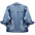 thumbnail image 2 of NANAHuang 3/4 Sleeve Short Jean Jackets for Womens Trendy Lapel Button Down Cropped Denim Jacket Trucker Coats with Pockets, 2 of 6