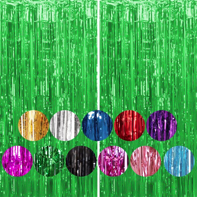 Justharion Fringe Curtain For Birthday Party Photo Backdrop Tinsel Curtain Backdrop Green 6.5ft 2Set