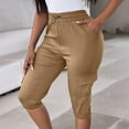 thumbnail image 4 of fheaev Cargo Capris Horts for Women Knee Length Drawstring Lightweight Hiking Cargo Pants Outdoor Casual Travel Sweatpants Joggers Elastic Waist Pockets Summer Pants for Women, 4 of 9