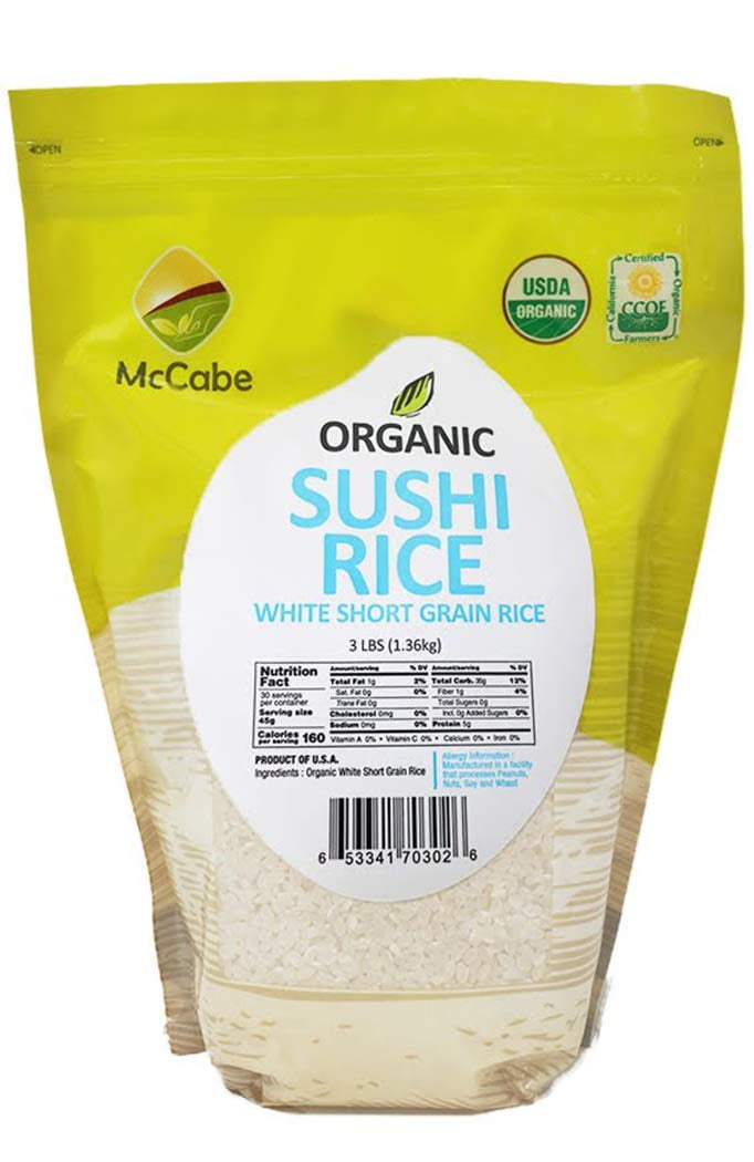 McCabe Organic White Short Grain Sushi Rice, 3 lb (48 oz)