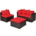 thumbnail image 2 of Gymax 4PCS Rattan Patio Conversation Furniture Set Yard Outdoor w/ Red Cushion, 2 of 10