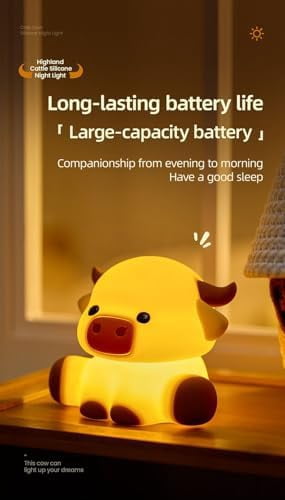 Cute Highland Cow Night Light, Squishy Highland Cow Novelty Animal Lamp, 3 Level Dimmable Nursery Nightlight with Timer, Food Grade Silicone Touch Night Light Fun Gifts for Kids Boys Girls Baby