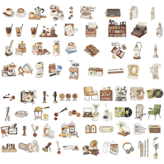 Vintage Scrapbook Stickers, 4 Packs Scrapbook Stickers PET Vintage Stickers Waterproof Transparent Adhesive Labels for Junk Journal Supplies