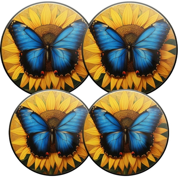 Electric Stove Burner Covers,4 Pcs Round Gas Burner Cover,8 and 10 Inch,Blue Butterfly and Sunflower