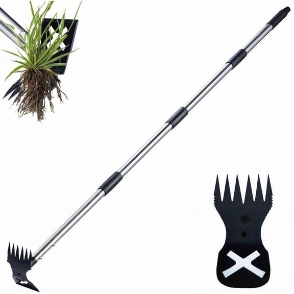 JIhuahe 2 in 1 Long Handle Manual Weed Puller Tool, 60" Hand Rake and Garden Hoe Combo, Ergonomic Gardening Tool for Efficient Weeding and Soil Cultivation,Black