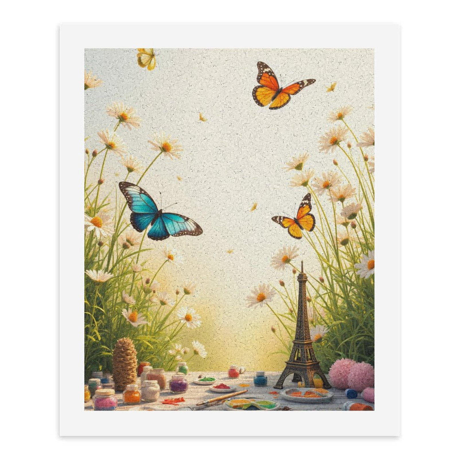 Paint By Numbers Kit for Adults Beginner - Butterflies Daisies Art Eiffel Tower DIY Canvas Painting Kits for Adults, Frameless Paint By Number for Adults for Home Wall Decor 16x20 Inch