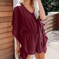 thumbnail image 1 of DPTALR Women's Bowknot Drawstring Solid Chiffon Short Sleeve Shorts Jumpsuit, 1 of 6