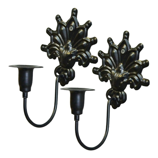 2 candelabros de pared para velas de palo, decoración de pared de hierro, vaso para velas, ideal para fiestas de estilo rústico o aniversarios. Negro