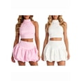 thumbnail image 3 of LMLYSoH Women 2 Piece Skirt Outfits Back Bow Halter Neck Sleeveless Tops and High Rise Mini Puff Skirt for Party Club, 3 of 9