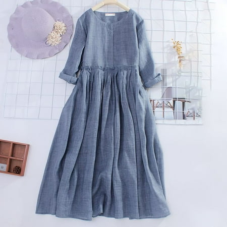 Spring And Summer And Linen Baptism Casual Dresses Girls Dresses Evening Dresses for Fall Women Outfits for Summer Maxi Dress Pockets Beach Outfit for Women Dress Ruffles Women Beach T Shirts for