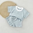 thumbnail image 4 of OSOLU Children Boys Outfits Summer Striped Knit Crew Neck Tee and Shorts 2 Piece Thin Breathable Casual Daily Wear Travel Holiday Clothing Sets, 4 of 4