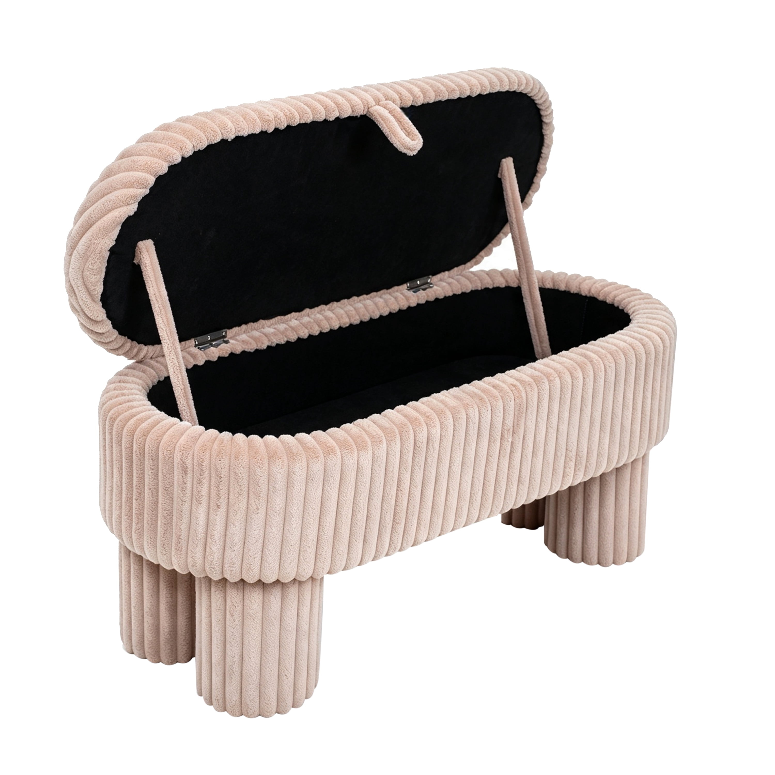Euroco Modern Storage Ottoman Bench,Corduroy Upholstered Entryway Shoe Bench, End of Bed Bench for Living Room Bedroom,Pink