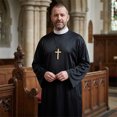 thumbnail image 3 of Jiibva Mens Priest Costume Robe with Gold Cross Necklace Black One Size, 3 of 7