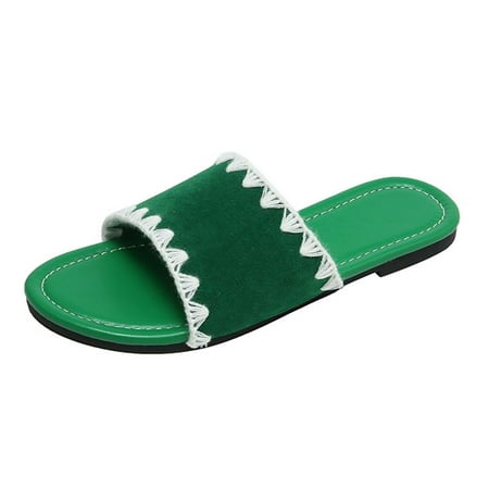 

VerPetridure Slippers for Women Slippers Women s Summer Sandals Ladies Wide Strap Round Toe Casual Slippers Beach Flat Shoes