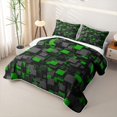 thumbnail image 3 of Homewish Modern Geometric Quilt Full,Black Green Checkered Full Bedspread Sets,3pcs, 3 of 7