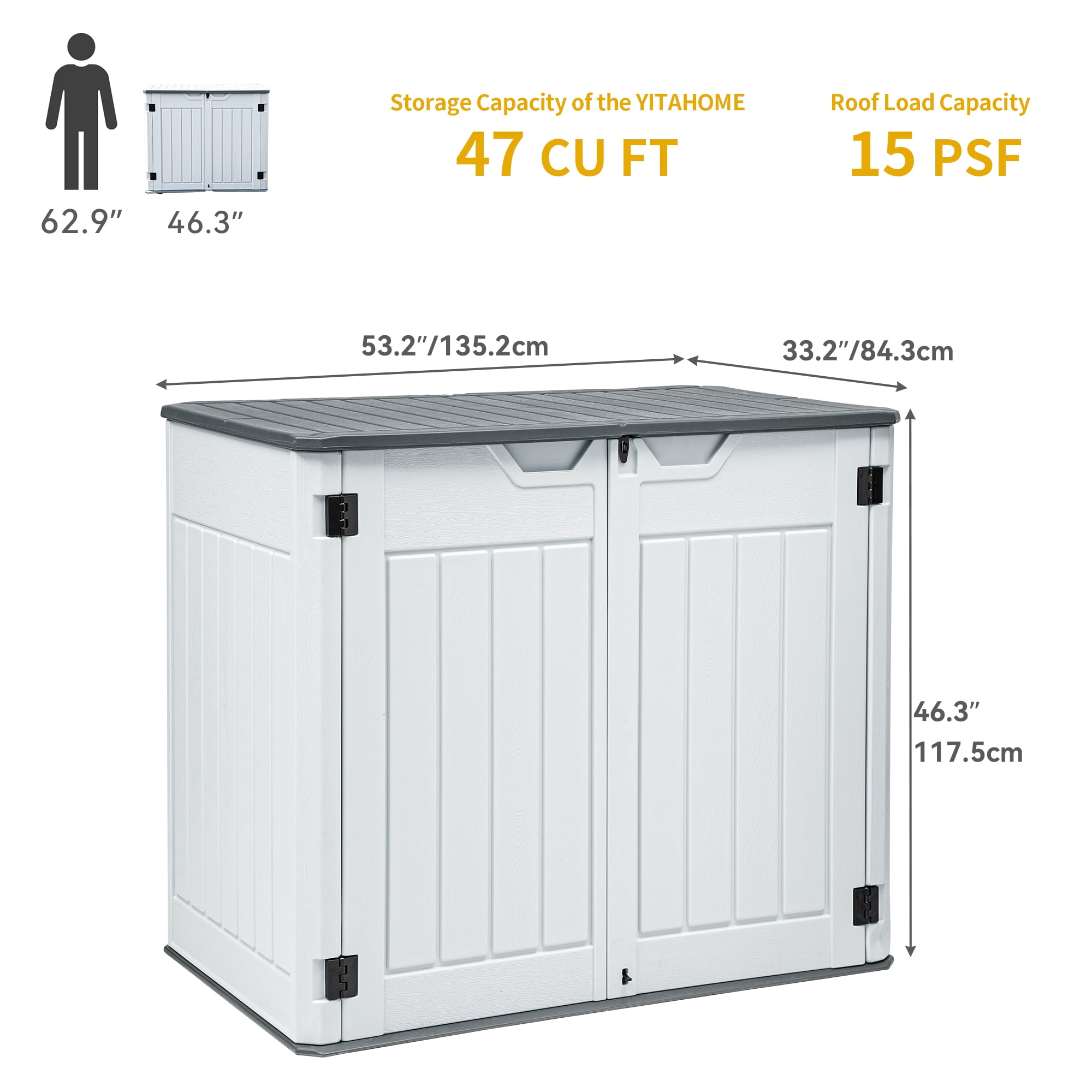 Uforic 4.5x4ft Horizontal Resin Outdoor Storage Shed, Waterproof & Lockable, White
