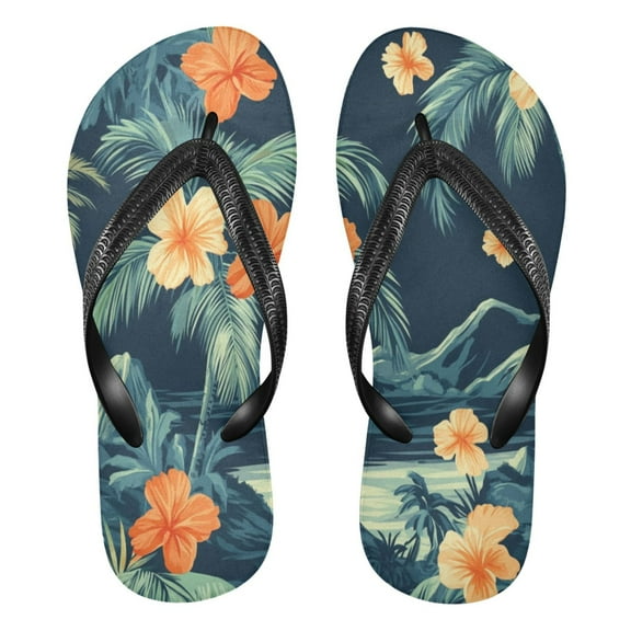 Unisex Comfort Flip Flops Summer Thong Sandals Non Slip Soles Flip Flop for Beach, Pool, and Daily Wear Hawaiian Floral Pattern XS