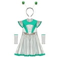 thumbnail image 4 of iiniim Kids Girl's Shiny Alien Costume Outfit Cap Sleeve Metallic Dress with Headband for Halloween Party Green 6, 4 of 7