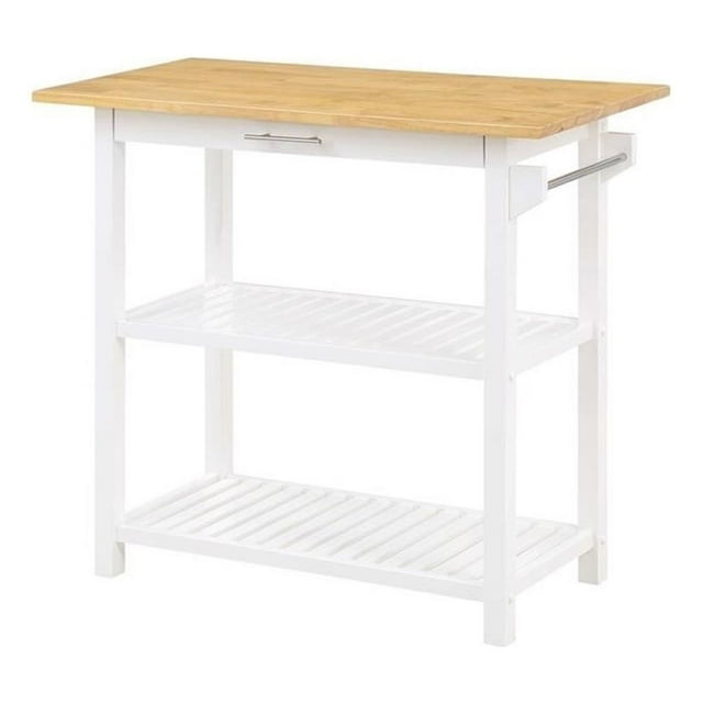 Pemberly Row 3-Tier Butcher Block Kitchen Prep Island with Drawer- White Wood