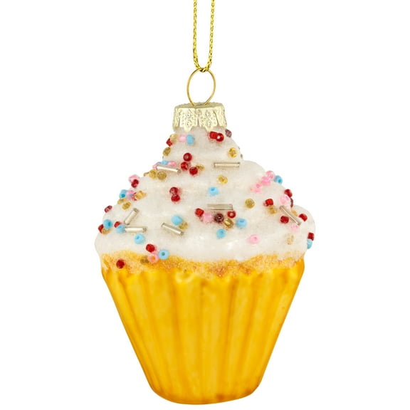 Northlight 3" White and Golden Cupcake Glass Christmas Hanging Ornament