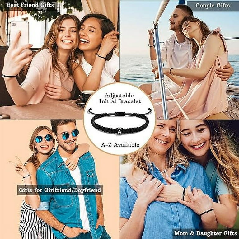 YIHOON Heart Love Letter Initial Bracelets - Matching Couple Braided Rope Bracelets, A-Z