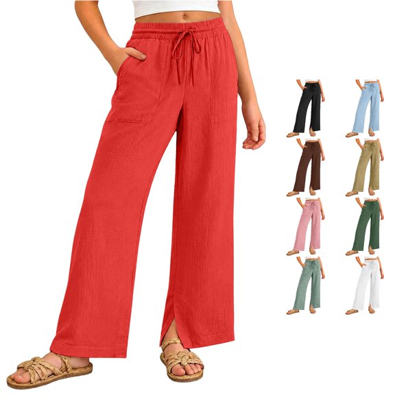 HCYSFG Uniform Pants For Girls Back To School Solid Color Elastic Waist Side Pocket Wide Leg Trousers Casual School Wear Pants
