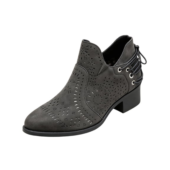 EKVAHL Women's Walking Ankle Boots, Low Block Heel Cutout Booties, Rear Lace Up Hollow Design Office Outdoor Daily Casual Short Boots Black