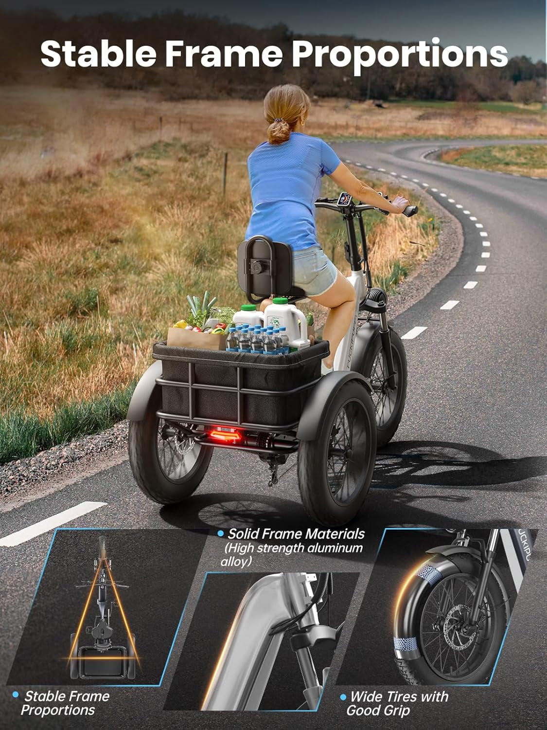 PUCKIPUPPY 20" Electric Tricycle for Adults 960W 60Miles Range 20mph Max Speed Fat Tire Electric Trike 48V 17.4AH Battery 3 Wheel Electric Bike 500lbs Load E-Mountain Bikes, Comply with UL2849 By SGS