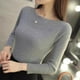 thumbnail image 4 of Women Ribbed Slash Neck Slim Sweater Knitted Long Sleeve Office Sweaters Casual Solid Pullovers For Women 2024 Autumn, 4 of 5