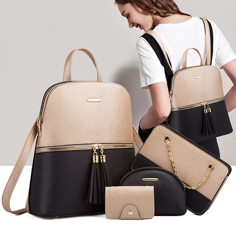 4pcs Women Leather Backpack Rucksack Travel Bag Shoulder Handbag Satchel Lot 
