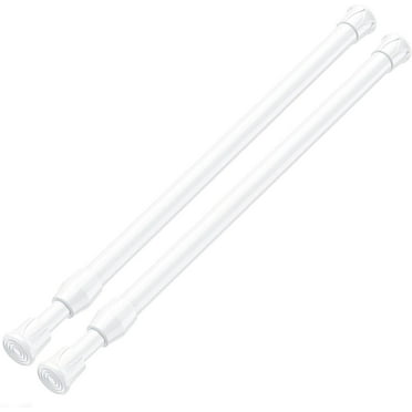 LQQBOX 2pcs Pack Tension Curtain Rod,15.7-28in Adjustable Extendable Spring Loaded Rods for Windows Cabinet Blinds Closet Bedroom Kitchen Bathroom Door No Drilling, White