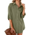 thumbnail image 4 of Defitshape Women's Button Down Shirts Long Sleeve Top Soft Long Tunics Fall Casual Spring Basic Button Up Shirt Army Green 3X-Large, 4 of 4
