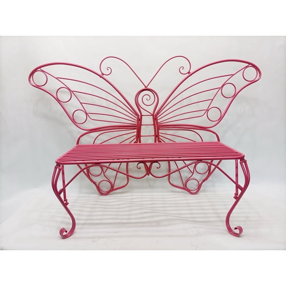 Hi-Line Gift Metal Butterfly Bench Adult Metal Sturdy, Pink