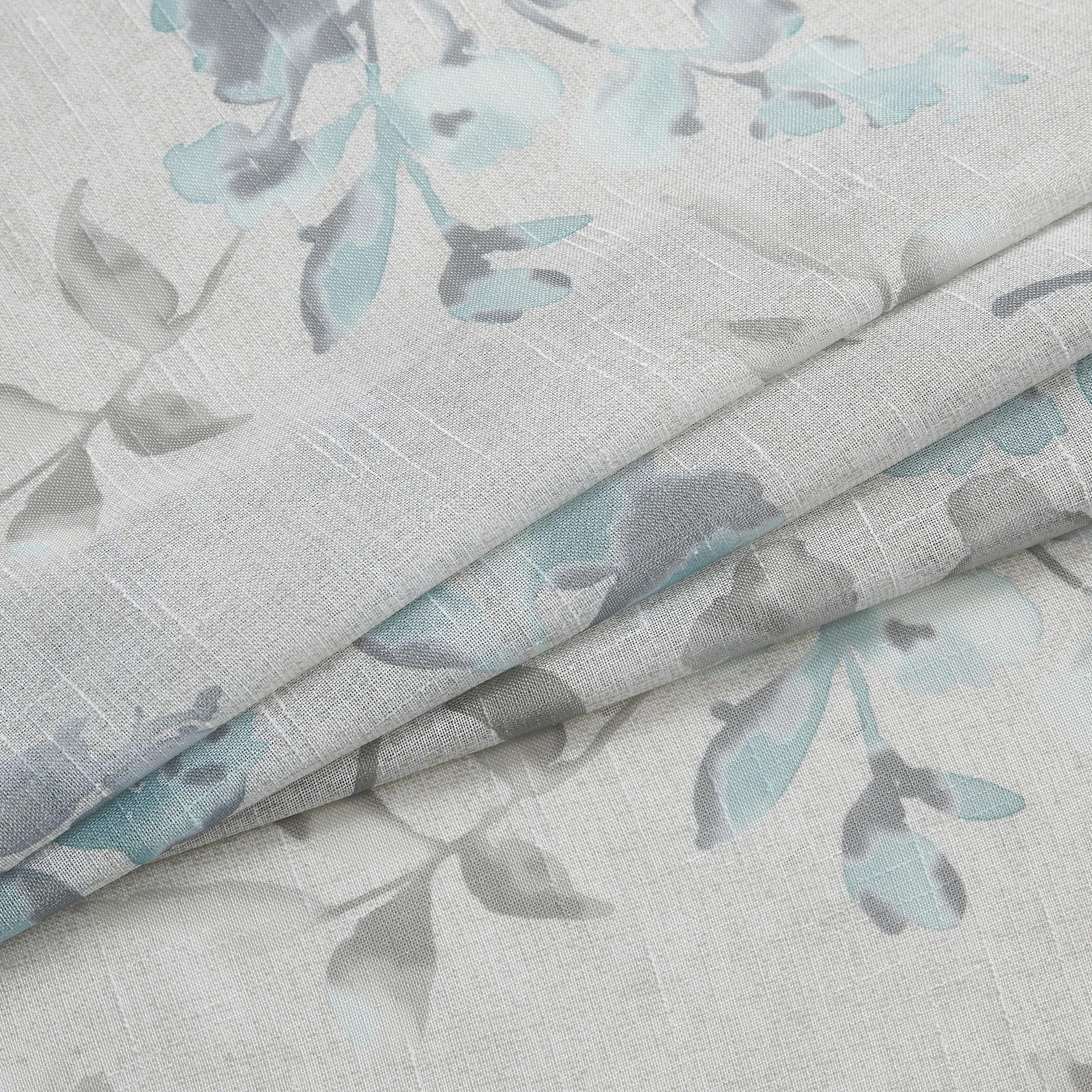 AZZCIA Sheer Curtains 52"x63", Aqua Grey Botanical Leaf Print Linen Texture Grommet Drapes for Living Room