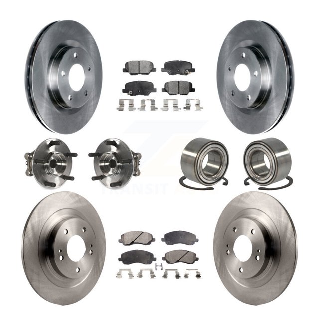 Transit Auto Front Rear Wheel Hub Bearings Assembly Disc Brake Rotors and Semi-Metallic Pads Kit (10Pc) for Car Mitsubishi RVR Outlander Sport - Left Right Side (Driver Passenger) KBB-106428