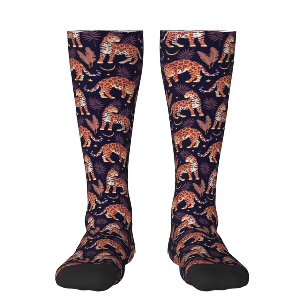 Fotbe Leopard Print Calcetas Divertidas Estampadas para Hombre y Mujer, Calcetas de Algodón hasta la Rodilla para Caminar, Correr, Enfermería y Embarazo