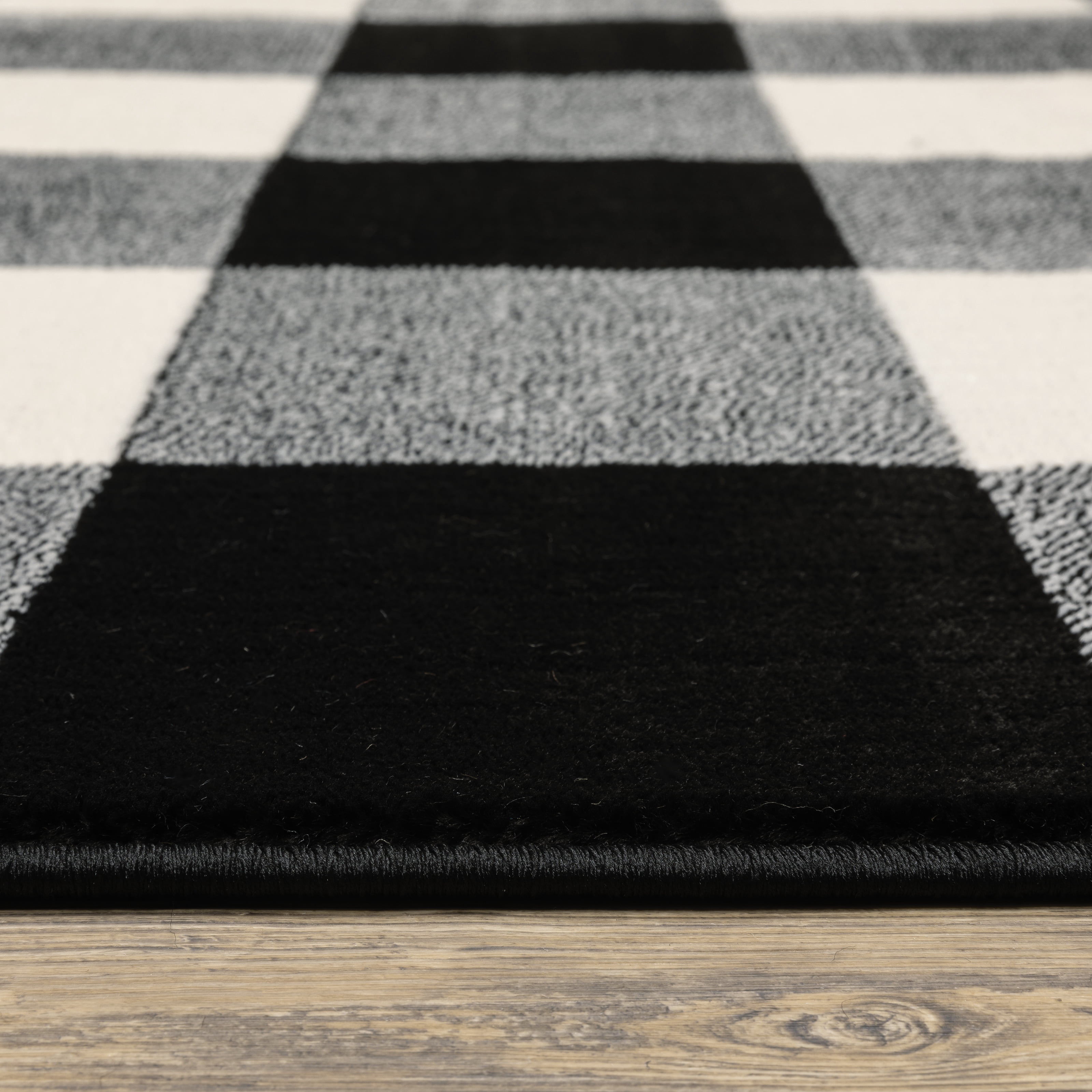 Avalon Home Gracie Gingham Plaid Area Rug, 1'10" X 7'6" Runner, Black/ Ivory